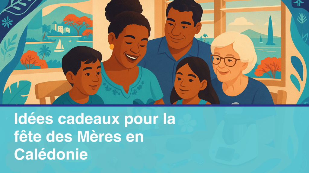 Idée cadeau fête des mères en Nouvelle-Calédonie : famille calédonienne offrant un cadeau à maman