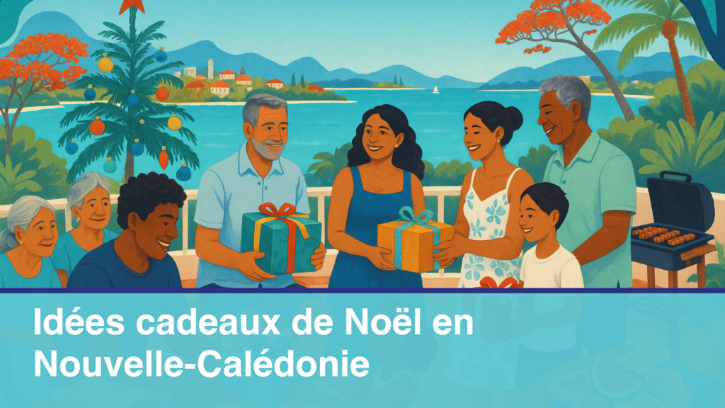 Idées cadeaux de Noël en Nouvelle-Calédonie déballés en terrasse sous le soleil d'été austral