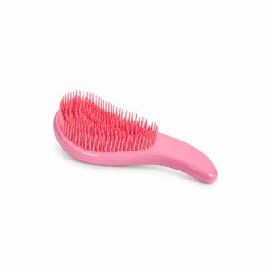 Brosse à cheveux rose à double picots, entièrement visible sur fond blanc