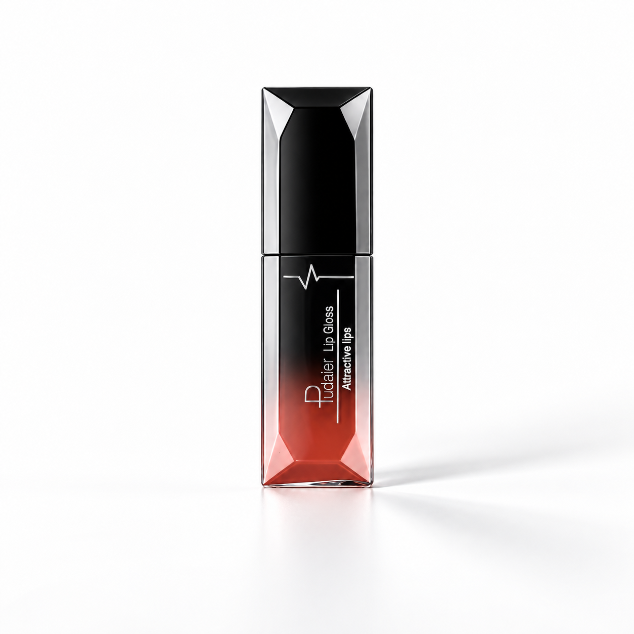 Gloss Pudaier N°12, flacon fermé noir et transparent avec teinte brique, entièrement visible sur fond blanc